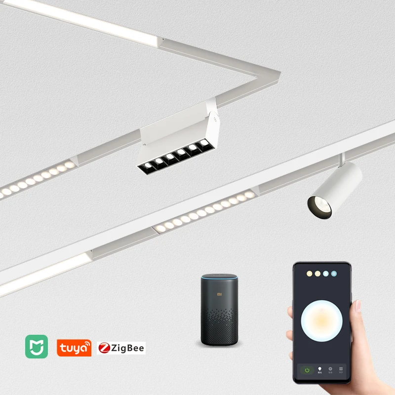 Modern Magnetic Track Lights LED Ceiling Lamp Rail Magnetic Light Fixture APP Smart System Adjustable Grille Spotlight