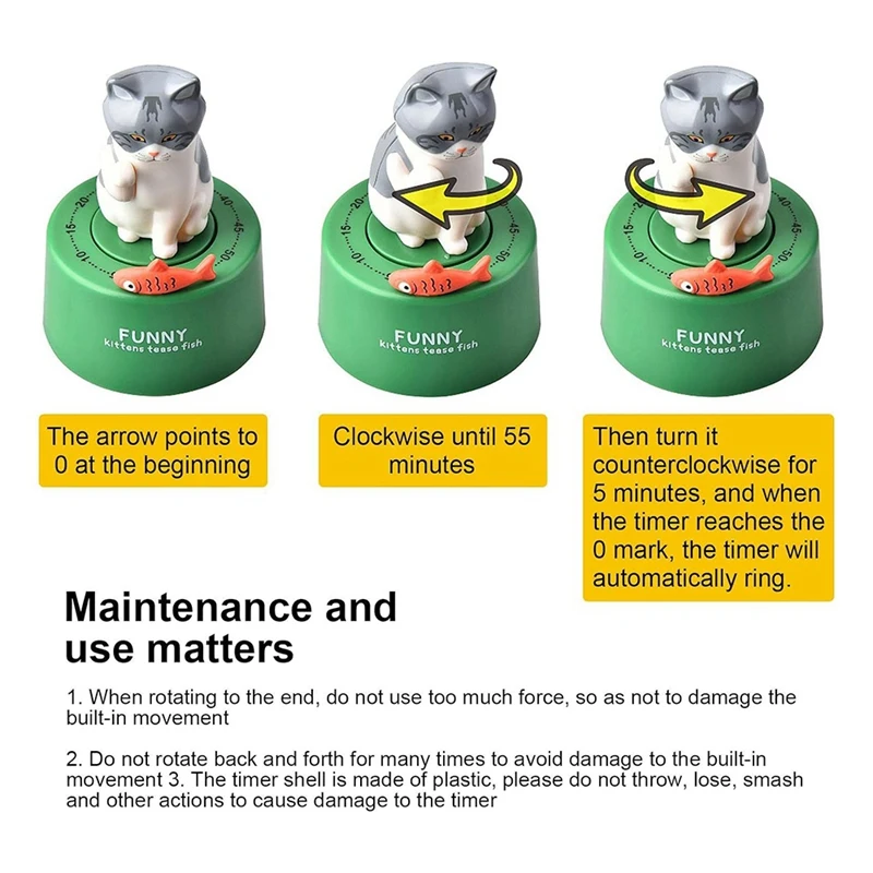 Cat Kitchen Timer, Mechanical Kitchen Tool Timer, Short Timer Kitchen Timer Cat Cat Clock Kitchen Timer