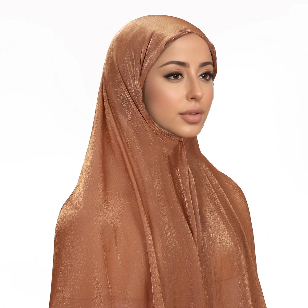 

Новый блестящий мгновенный хиджаб, комплект из 2 предметов, мусульманская женская мягкая повязка на голову, мерцающий атласный креповый хиджаб, шаль, тюрбан, хиджаб для женщин