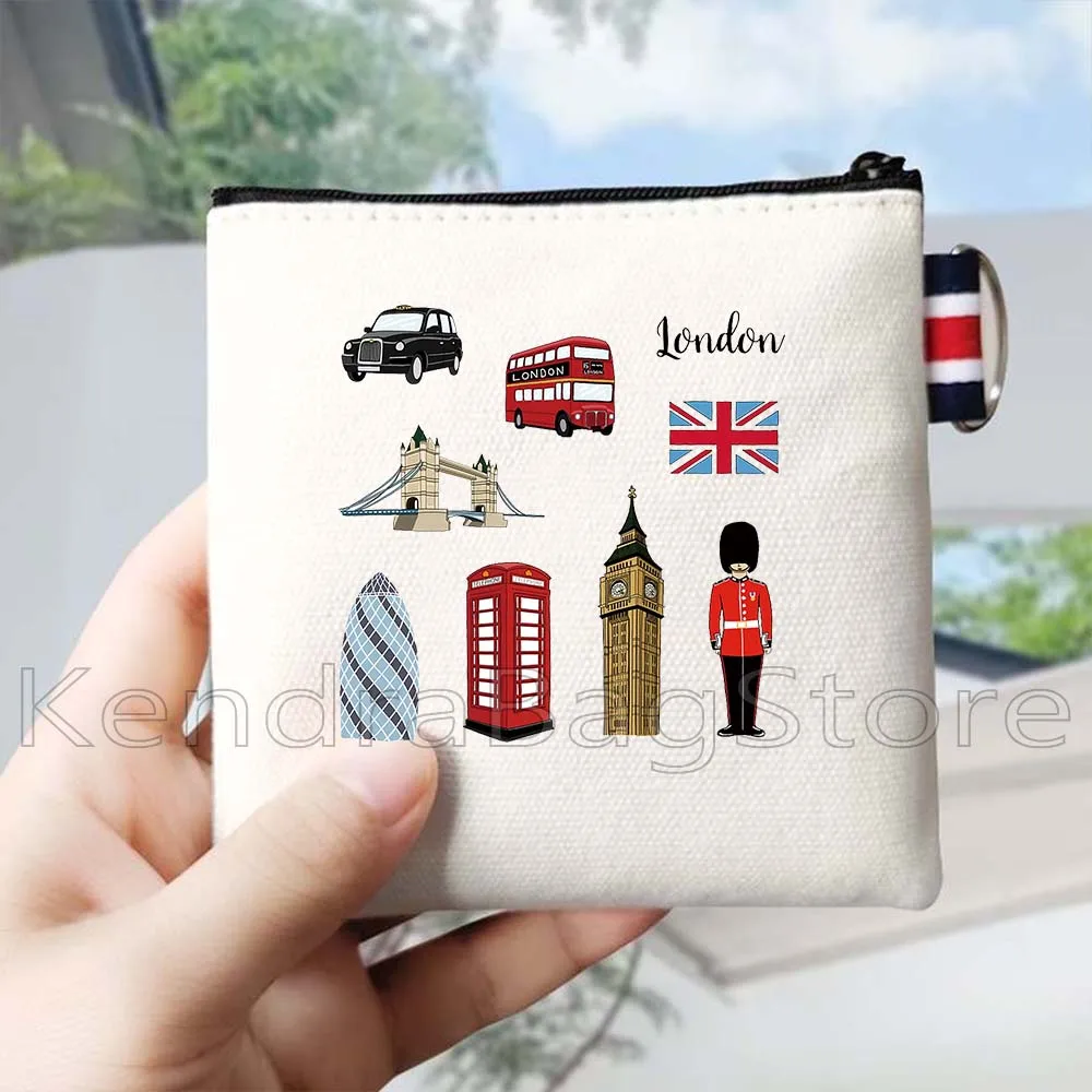 London City Icons England Union Jack Vereinigtes Königreich Stadtbild Big Ben Canvas Geldbörse Schlüsseletui Kleine Tasche Geldbörse Reißverschlusstasche