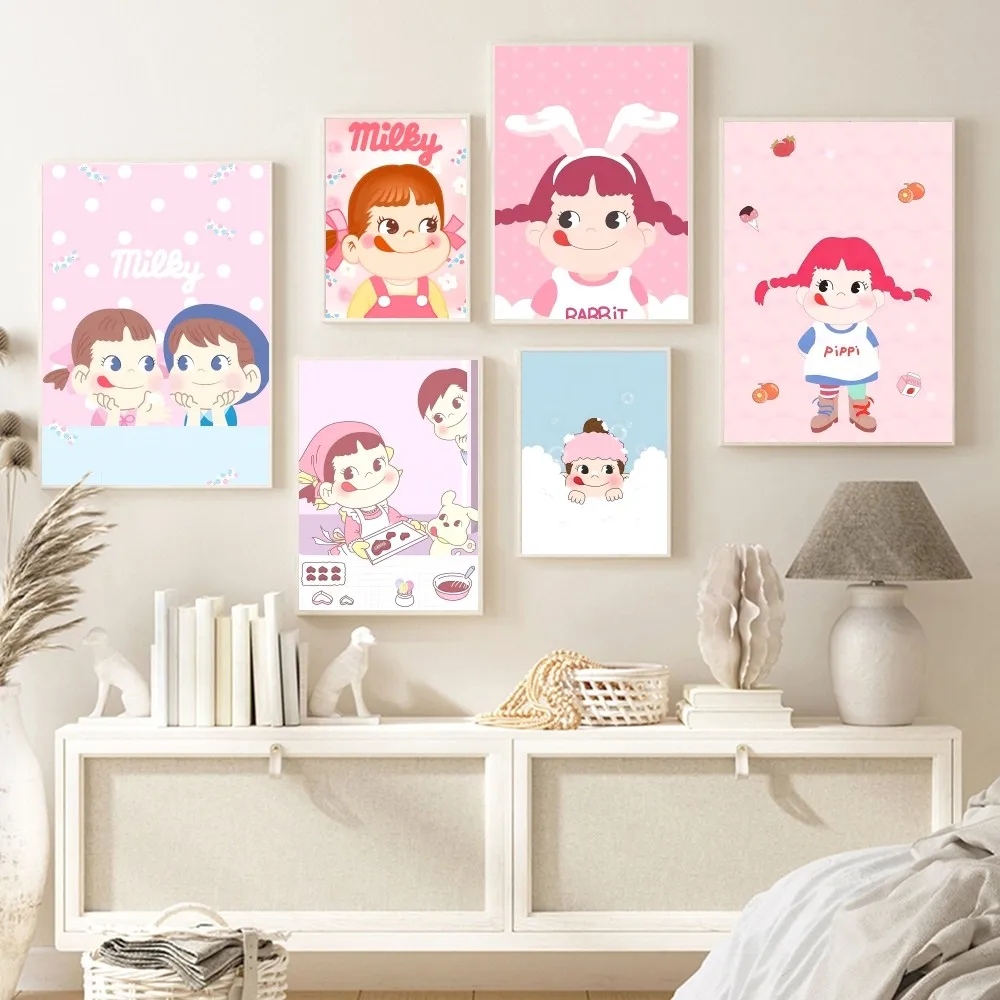 F-Fujiya Milk Girl Cute Peko Poster Decorative Painting Bedroom Bedside Wall Sticker Living Room Cafe Entrance Mural Home Decor