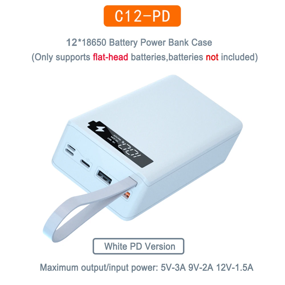 Quick Charge 12*18650 Battery DIY Power Bank Case Fast Wireless Charger 18650 Battery Storage Box Powerbank Holder Shell