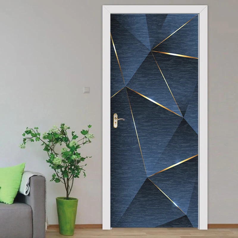 

3D Blue Creative Geometric Figure Mural Wallpaper For Living Room Bedroom Door Sticker PVC Self Adhesive Waterproof Modern Decal