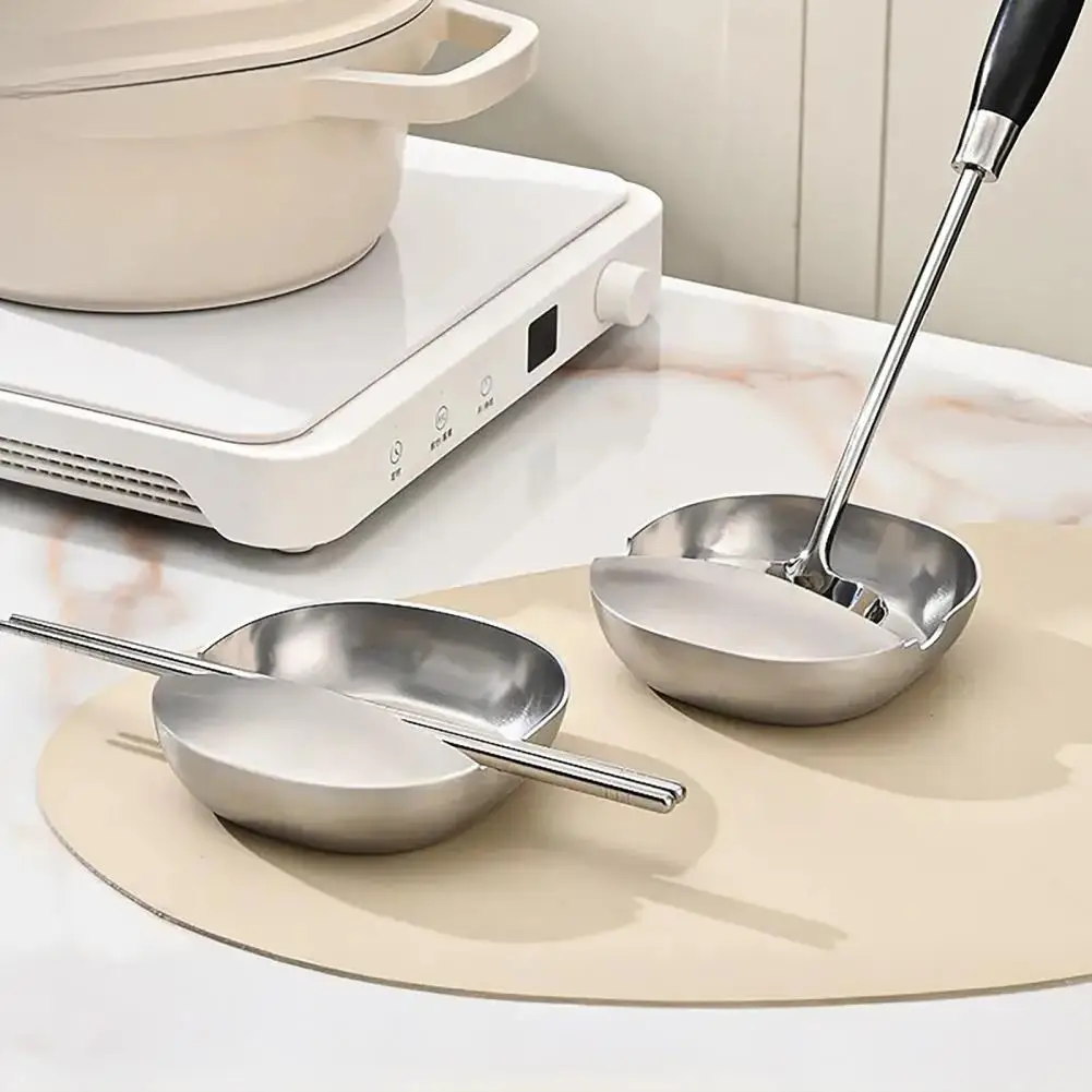Stainless Steel Spoon Rest for Stove Top Kitchen Countertop Self Standing Ladle Holder Cooking Utensil Rest for Spoon Spatula