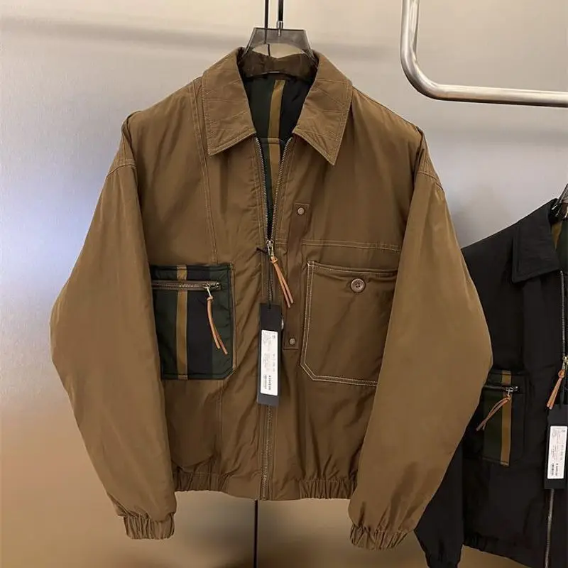 

2025 autumn and winter fashion big pocket slim body shirt high color-blocking jacket handsome trendy men