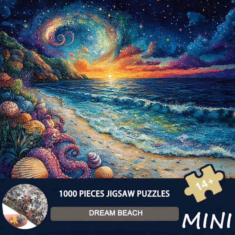 

Mini Size Puzzle 1000 Pieces Dream Beach Art, 38x26cm, Coastal Fantasy Scene for Ocean Lovers & Interior Designers