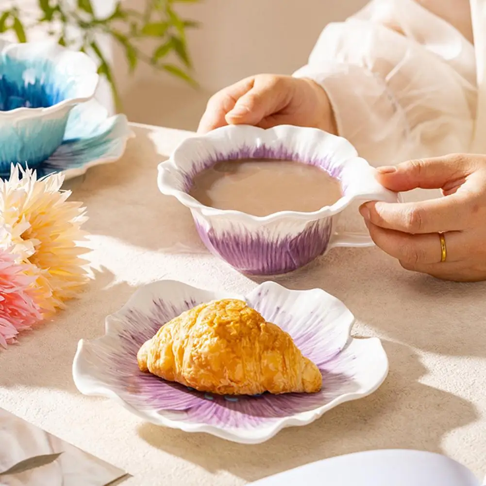 Ceramic Flower Bowls for Kitchen Cereal Oatmeal Salad Sunflower-Shaped Creative Soup Bowls