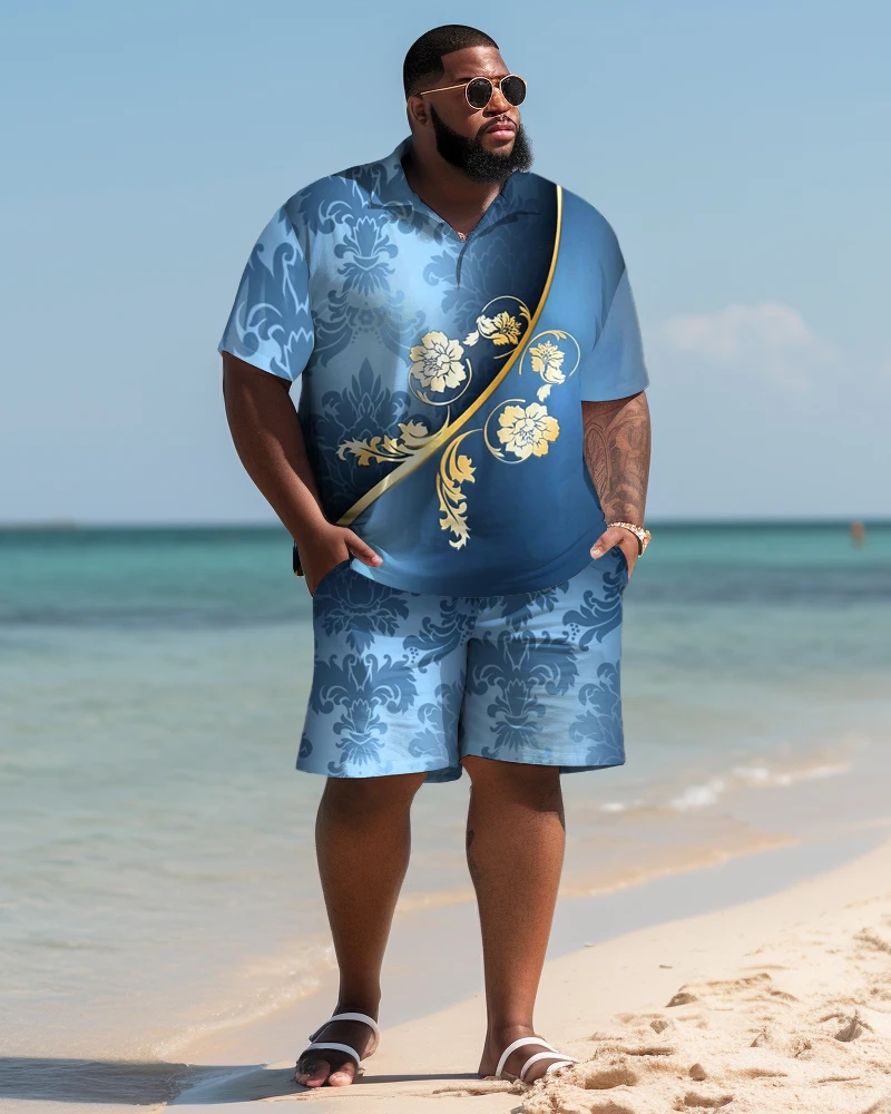 Biggmans-Fato de praia manga curta para homens, shorts verão, moda de férias, roupas confortáveis para homens grandes, calções plus size, 7XL, 8XL, 9XL