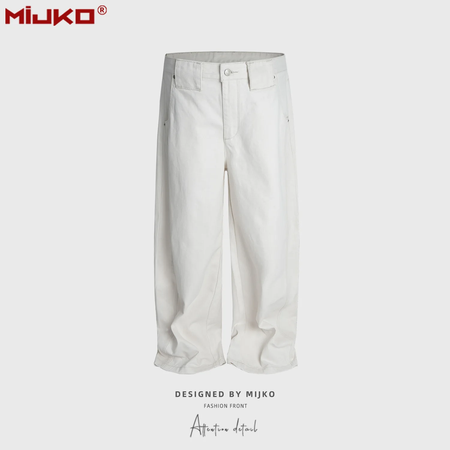 

Unisex Wide Leg Straight Denim Pants Shaped Design White Washed Jeans F9051#