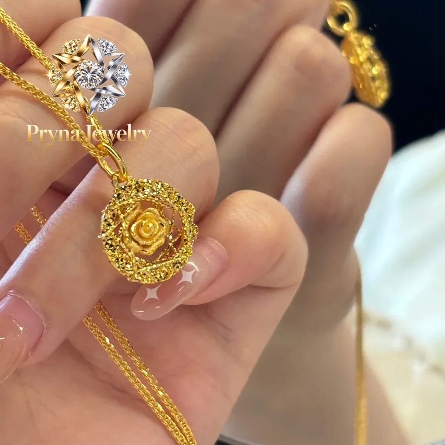 Pryna Jewelry  High-quality 9999 gold necklace for women's flashing rose garden 2025 new temperament hollow 24K high-end collarb
