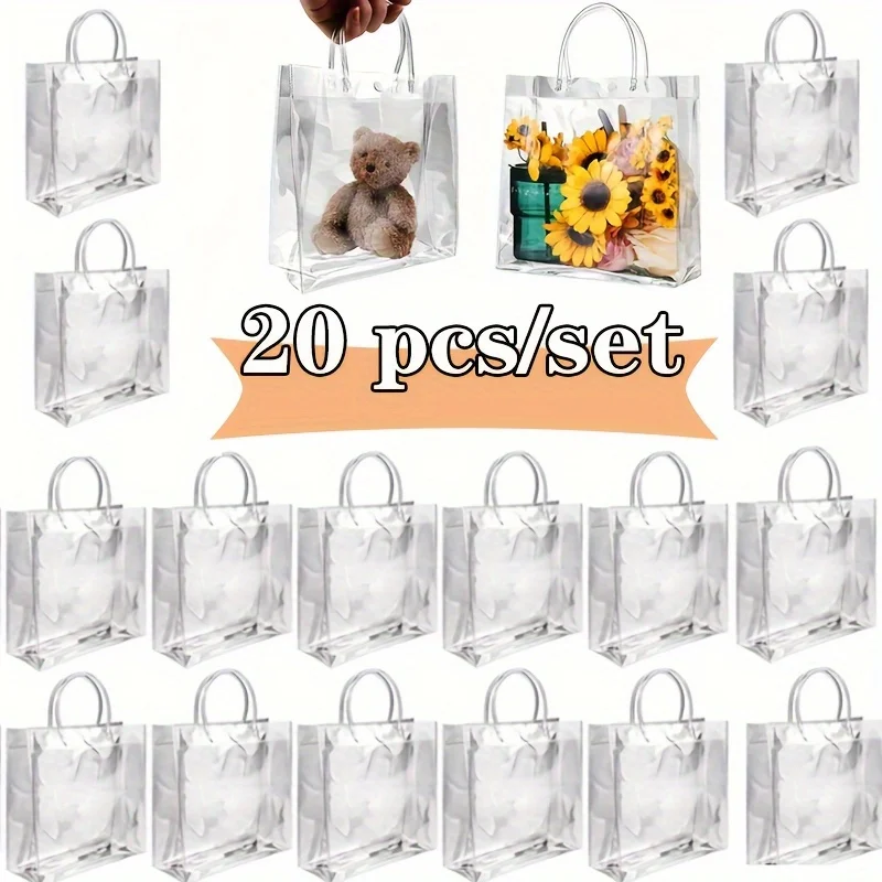 

20pcs 30*30*10cm Clear Plastic Gift Bags With Handle Wrapping Tote Bag Shopping Retail Boutique Wedding Birthday Party Favors
