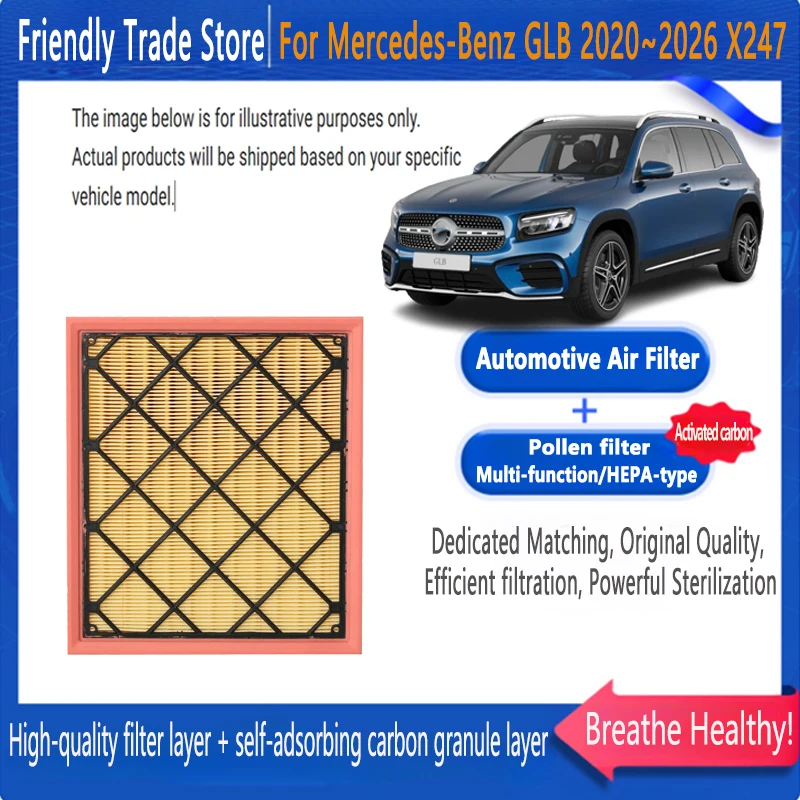 

Automotive Air Filter Car Engine Air Filter For Mercedes-Benz GLB 2020~2026 2020~2026 HEPA Carbon Cabin Filter Kit Auto Spare