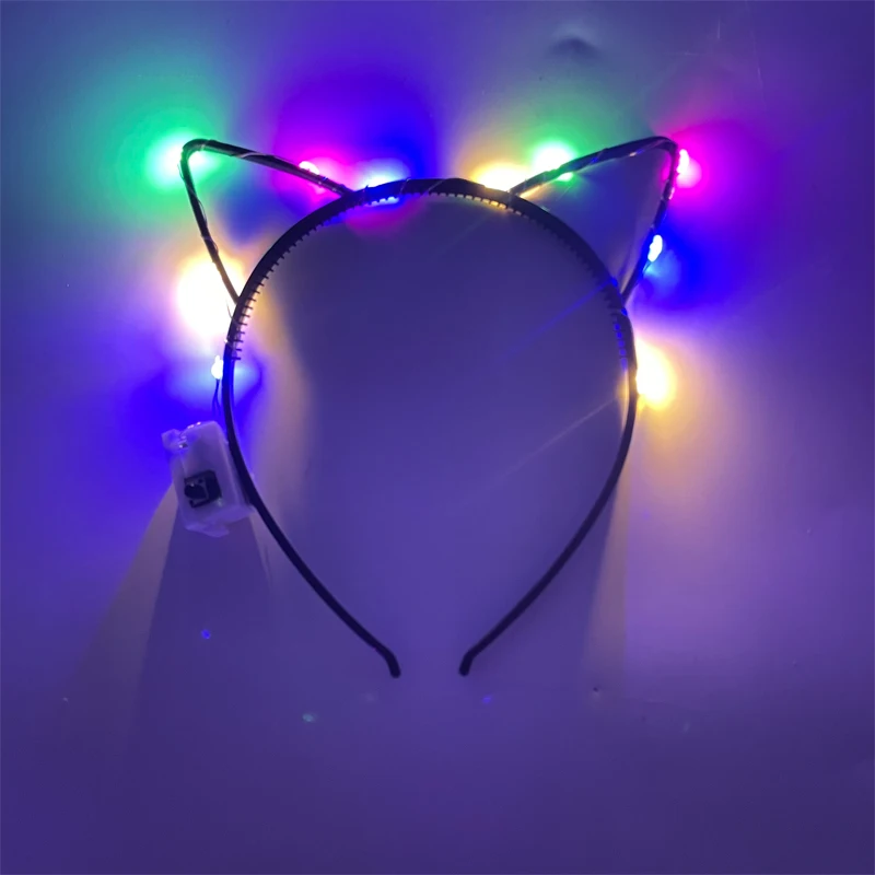 colorful LED Headband With Lights Birthday Supplies Glowing Cat Ear Hairband Neon Women Girl Hairwear Romantic Luminous Headband