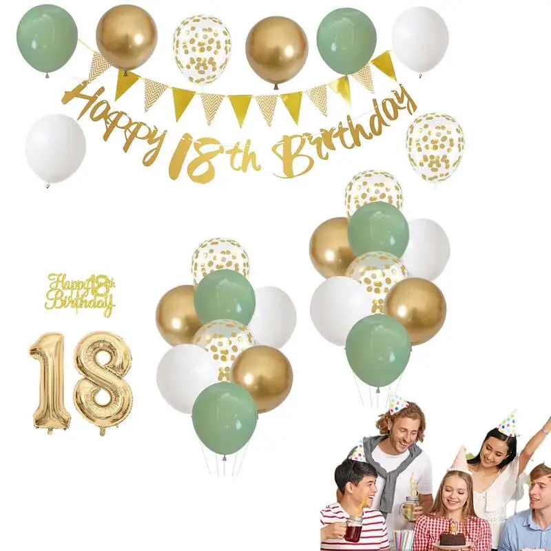 Birthday Parties Decorations 28 Pieces Foil Balloon Green Gold White Birthday Decorations Kit Happy Birthday Banner Birthday