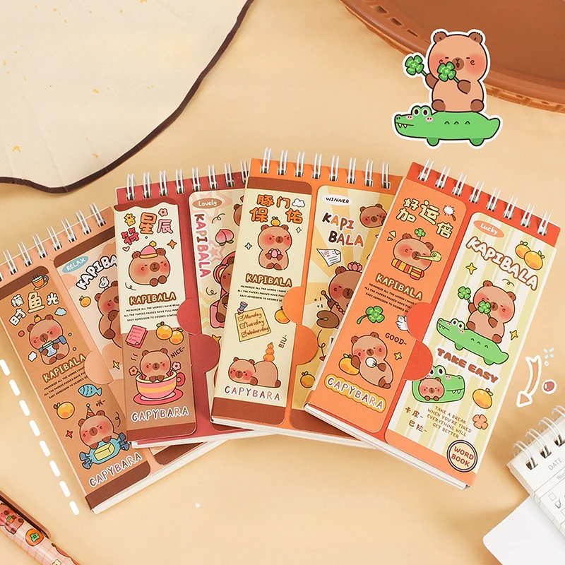 

Cute Cartoon Capybara English Word Notebook Half Covering Word Memory Book Kawaii Mini Portable Pocket Recite Word Notepad