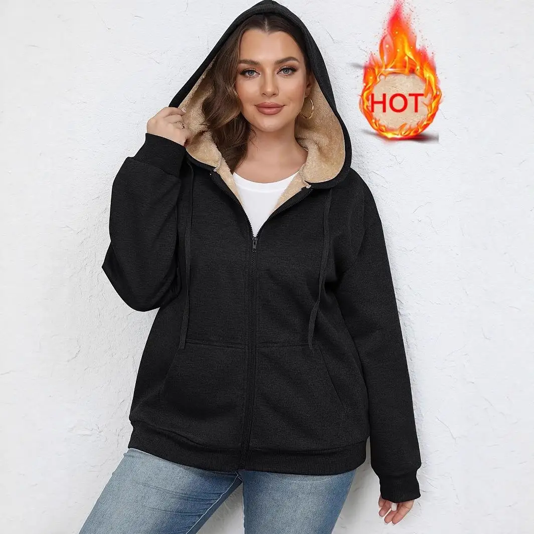 

Oversized Women's Warm Plush Hooded Sweatshirt Thickened Winter Color Women's Jacket Soft Fleece Sweatshirt