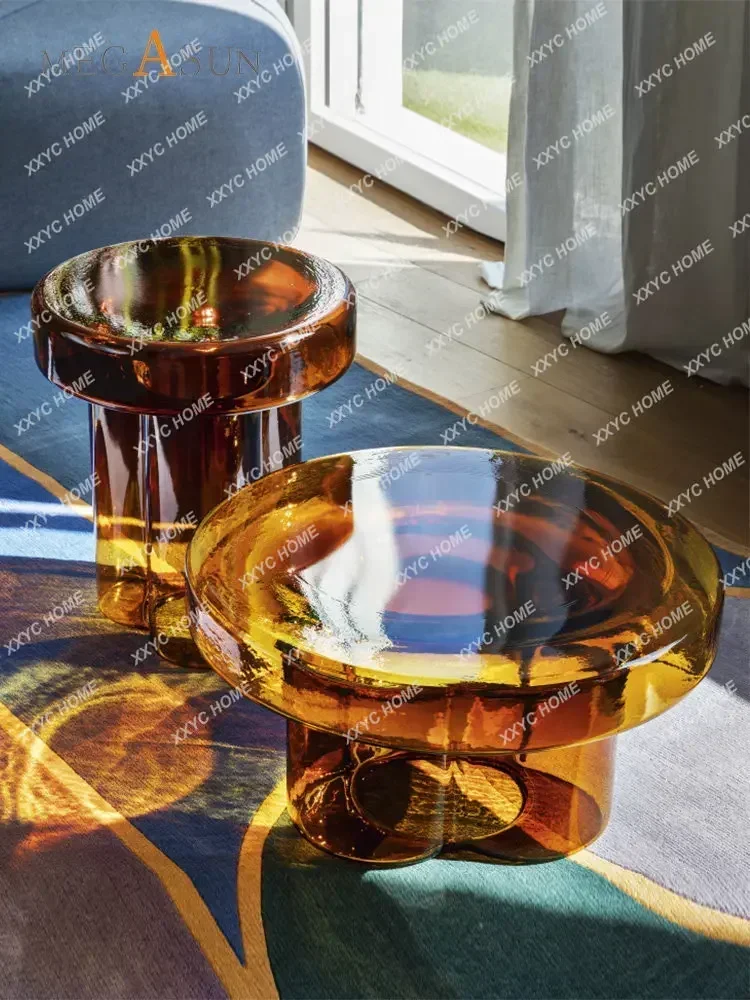 Light Luxury Soda Coffee Table Art Glass Small Apartment  Room Furniture Simple Modern Circle and Creative Combined Tea Table