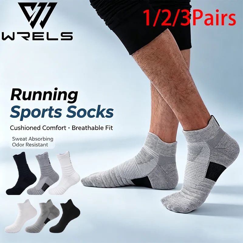 1/2/3Pairs Running Sports Socks Odor Resistant Sweat Absorbing Basketball Socks Breathable Durable Cushioning Athletic Socks