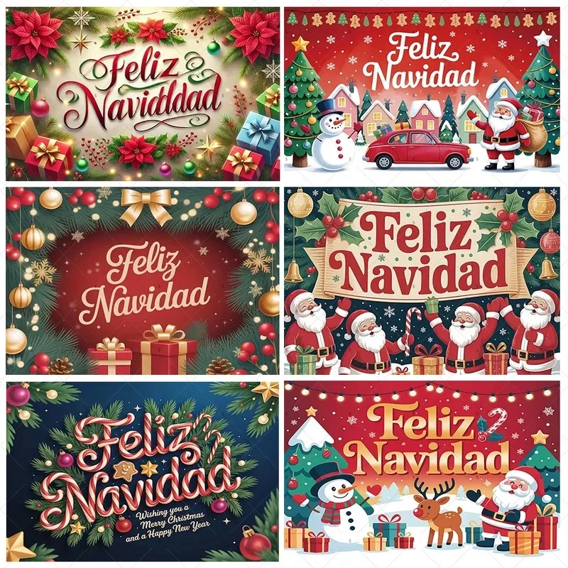 VIKAMA Feliz Navidad Tapestry Christmas Poinsettia Gift Box Wall Hanging Decor for Home Party Background