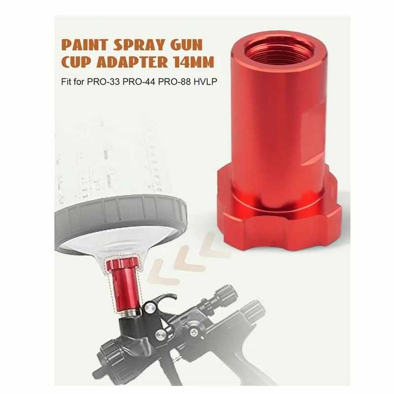 Paint Spraygun Cup Adapter Fit For SRI R100 602 H-2000 25CC 250CC Cup Mini, Thread Size 14MM Pitch 1.0MM