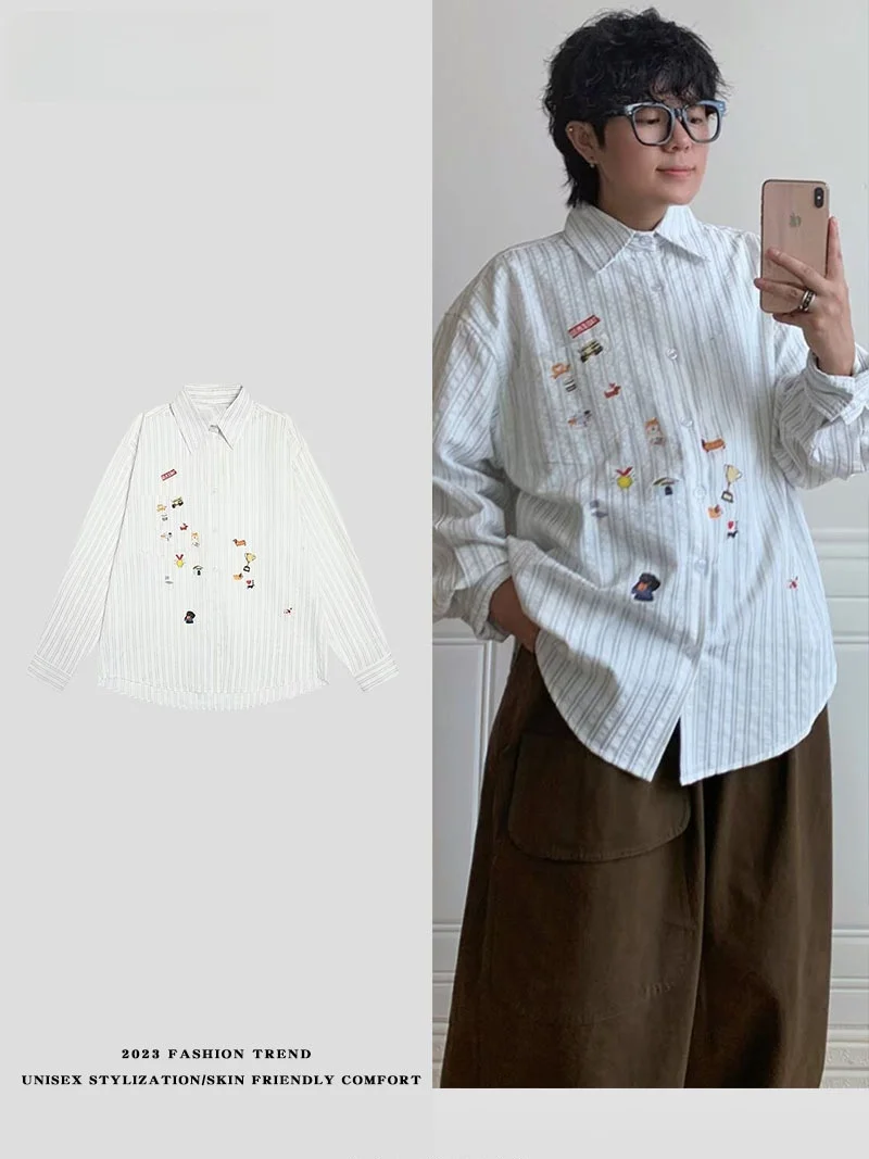 

Retro American Cartoon Dog Print Loose Lazy Sle Men's Women's High Faion Striped irt Casual Faion Ci Life