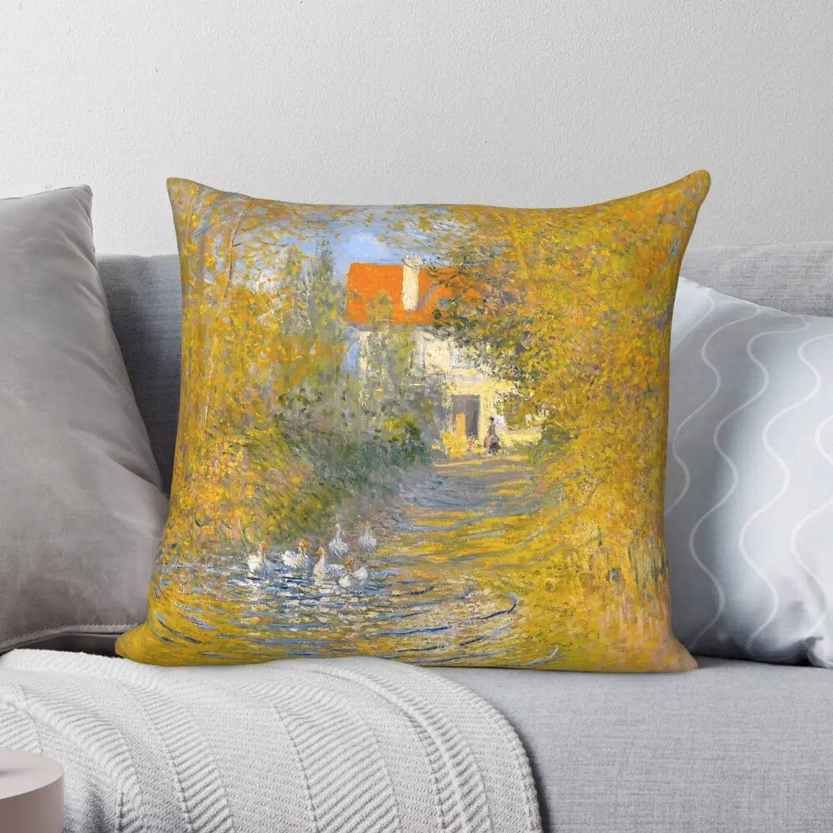 Claude Monet The Geese Square Pillowcase Polyester Linen Velvet Printed Zip Decor Sofa