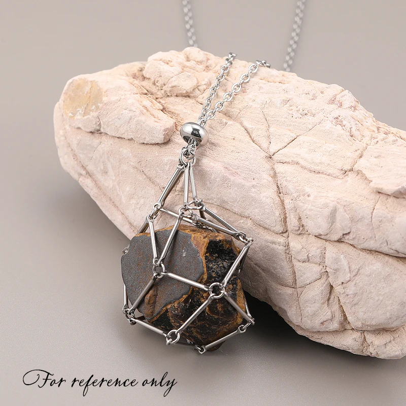 كريستال قفص قلادة حامل الحجر الفارغ حبل الفولاذ المقاوم للصدأ سلسلة قابل للتعديل قلادة صافي حقيبة جوهرة طبيعية مجوهرات الإكسسوار #5