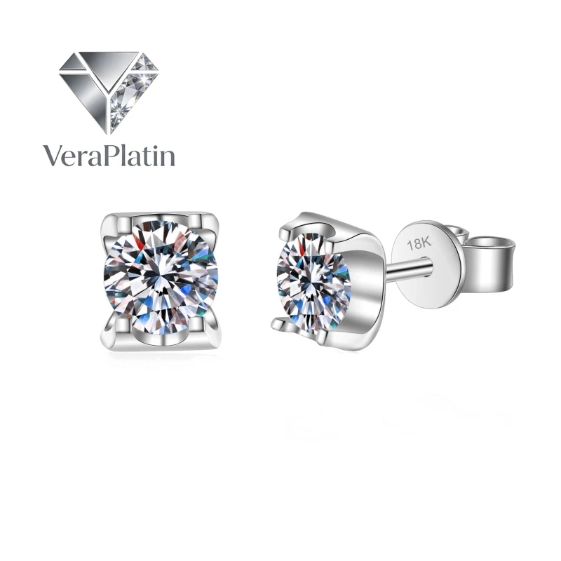 

VeraPlatin Girl Friend Valentine's Day 18K White Gold Earrings 0.5/1CT Moissanite Diamond Women Birthday PT950 Platinum Thanksgi