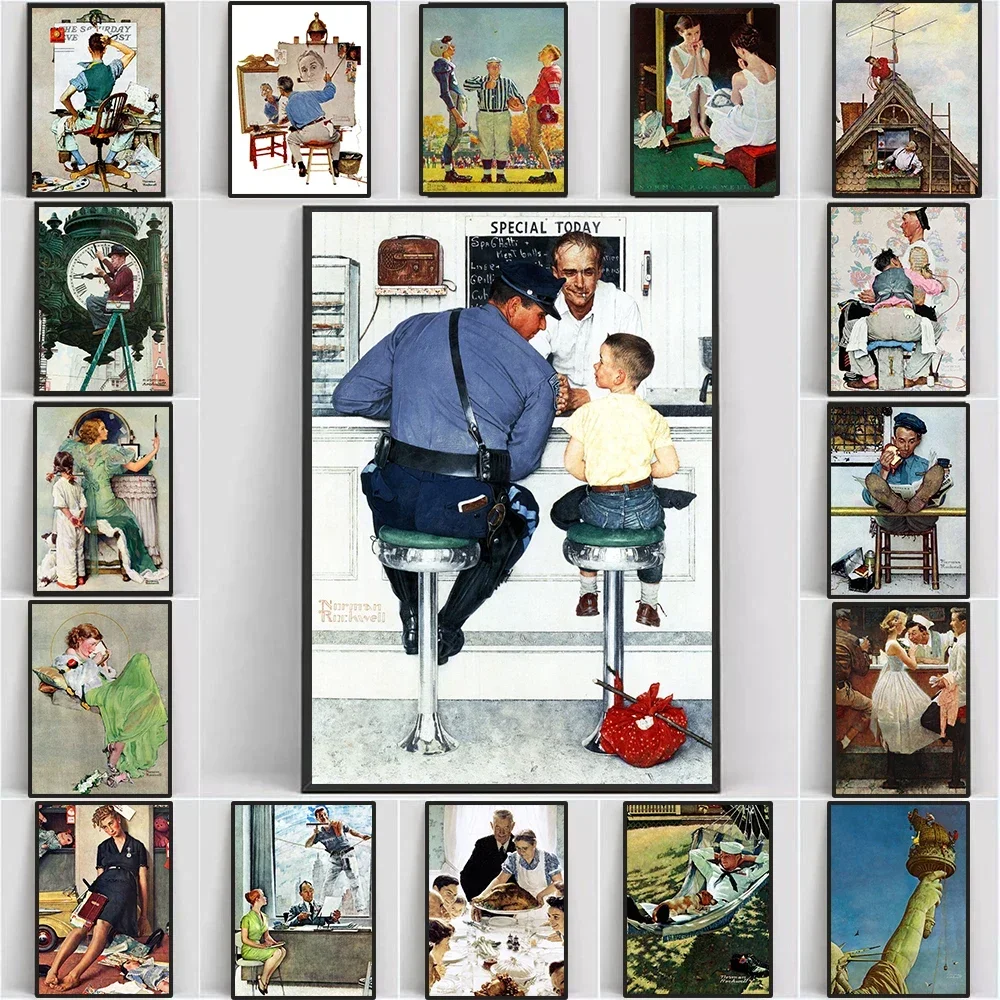 Norman Rockwell para el sábado de noche, pintura en lienzo, carteles e impresiones Vintage de los años 90, imagen artística de pared para decoración del hogar y dormitorio