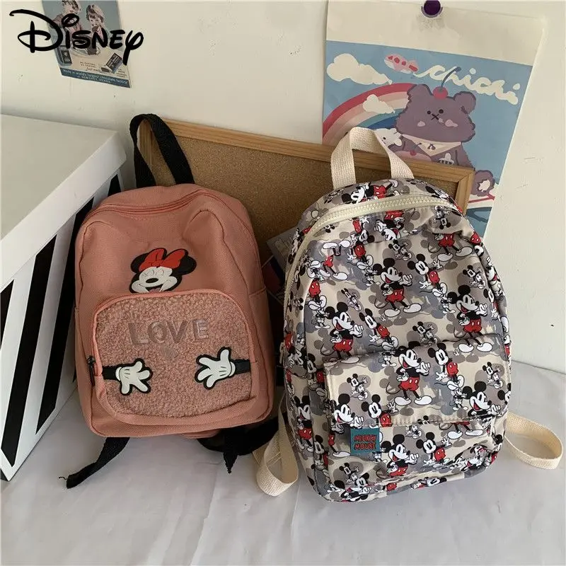 Disney Mickey Mouse Cartoon Print Backpack Y2k Sweet Girl Korean Style Large Capacity Schoolbag Women New Fashion Canvas Bag