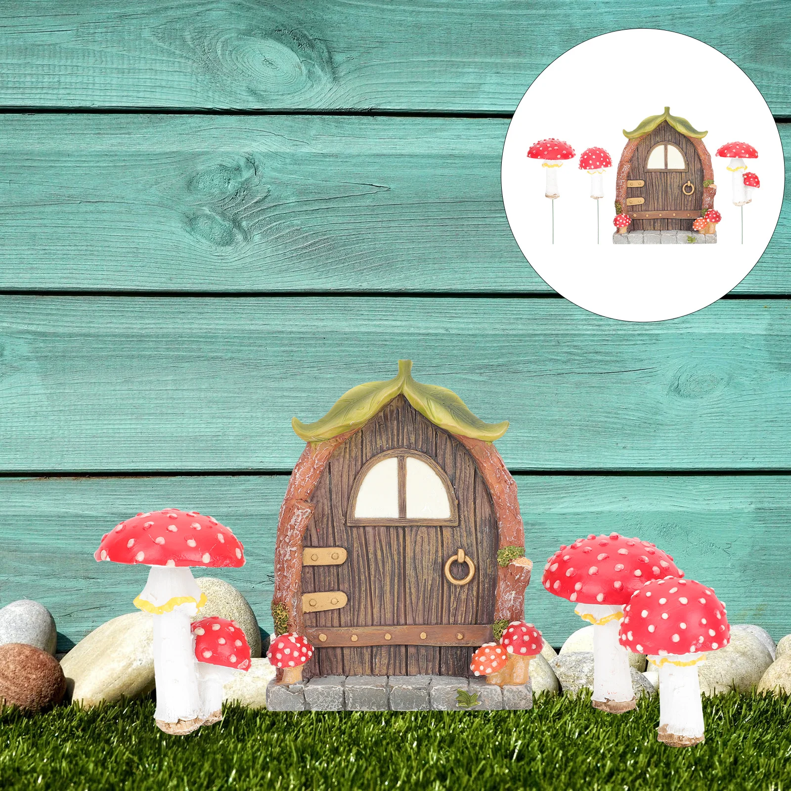 

1Set Mini Mushroom Door Fairy Garden Decor Luminous Resin Scene Prop Night Visual Effect Mini Mushroom and Door
