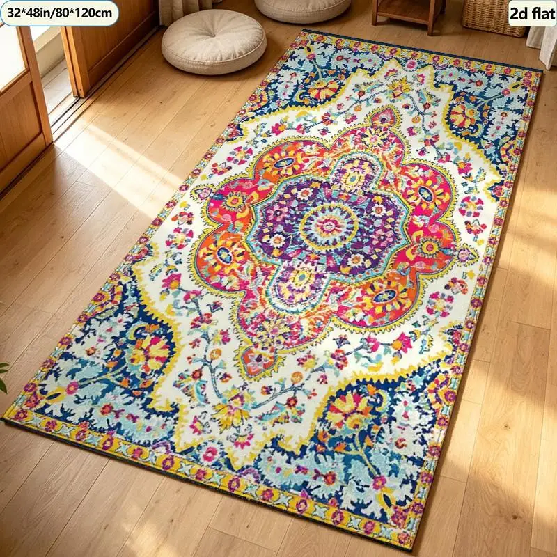 Vintage Blue Bird Floral Carpet Flooring Exotic Botanical Square Area Rug Soft Household Living Room Floor Decor