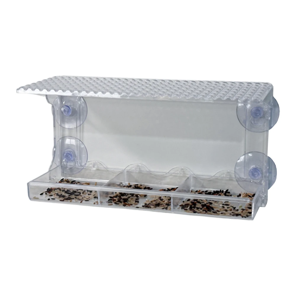 Comedero montado en ventana con fuertes ventosas, comedero transparente para pájaros, casa de alimentación acrílica para comida de pájaros para jardín exterior