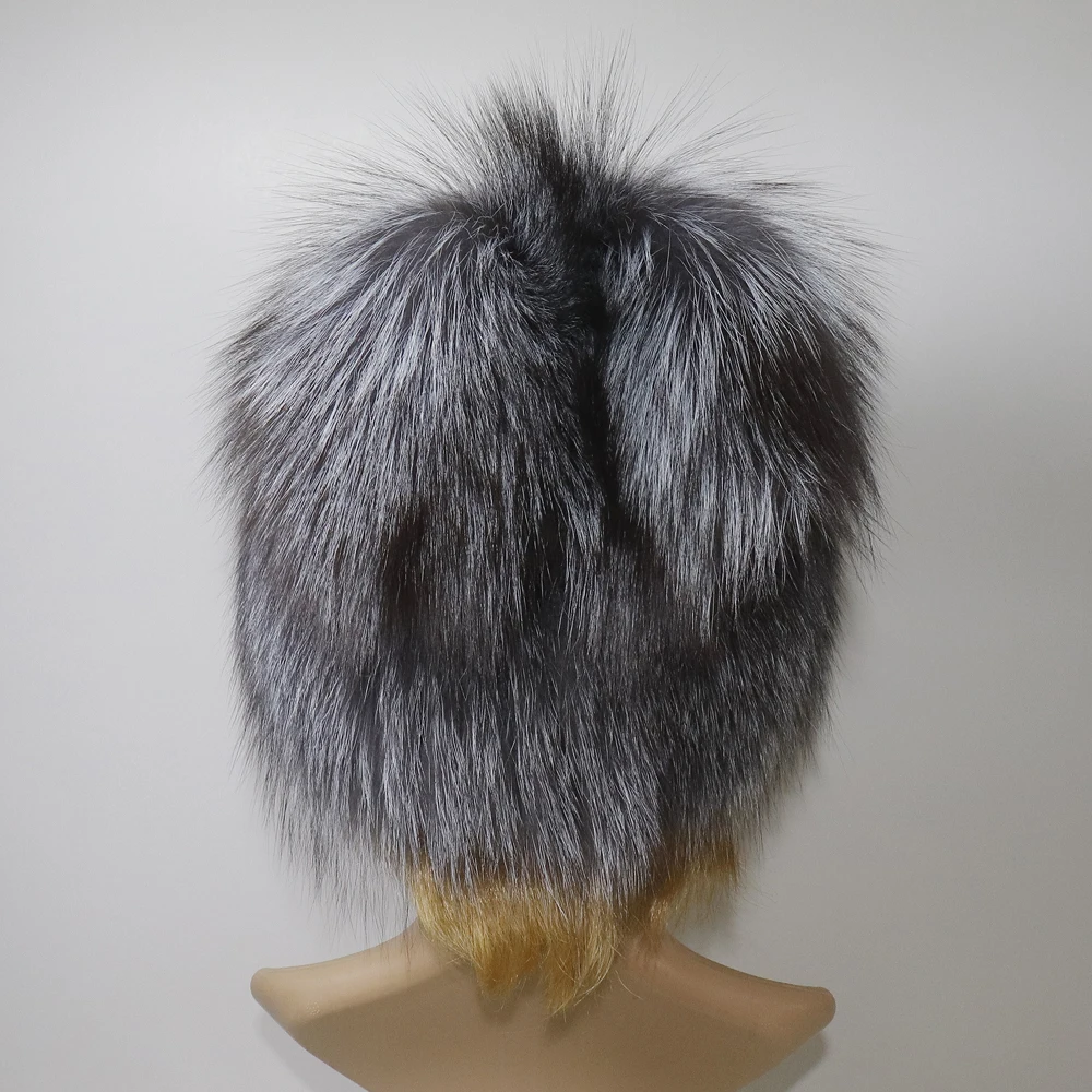 Real Fox Fur Hats Winter Women Luxury Good Quality 100% Natural Fox Fur Hat Slullies Female Fashion Warm Knitted Fox Fur Caps