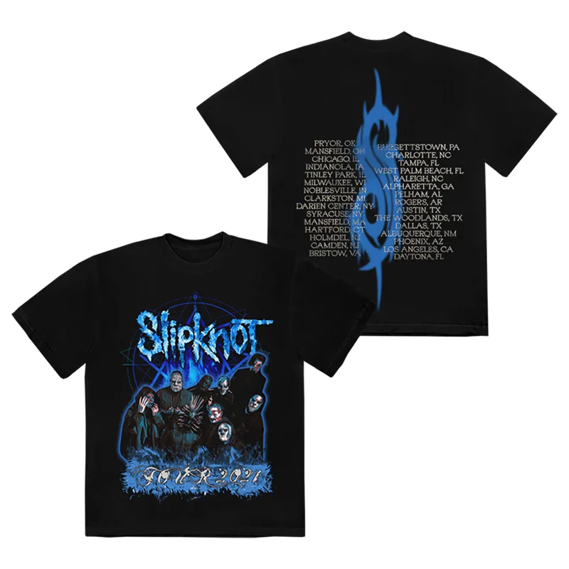 Blue Logo Slipknot Dark Horror Band T-Shirt Cotton Graphic Tee Men Women Summer Streetwear Top
