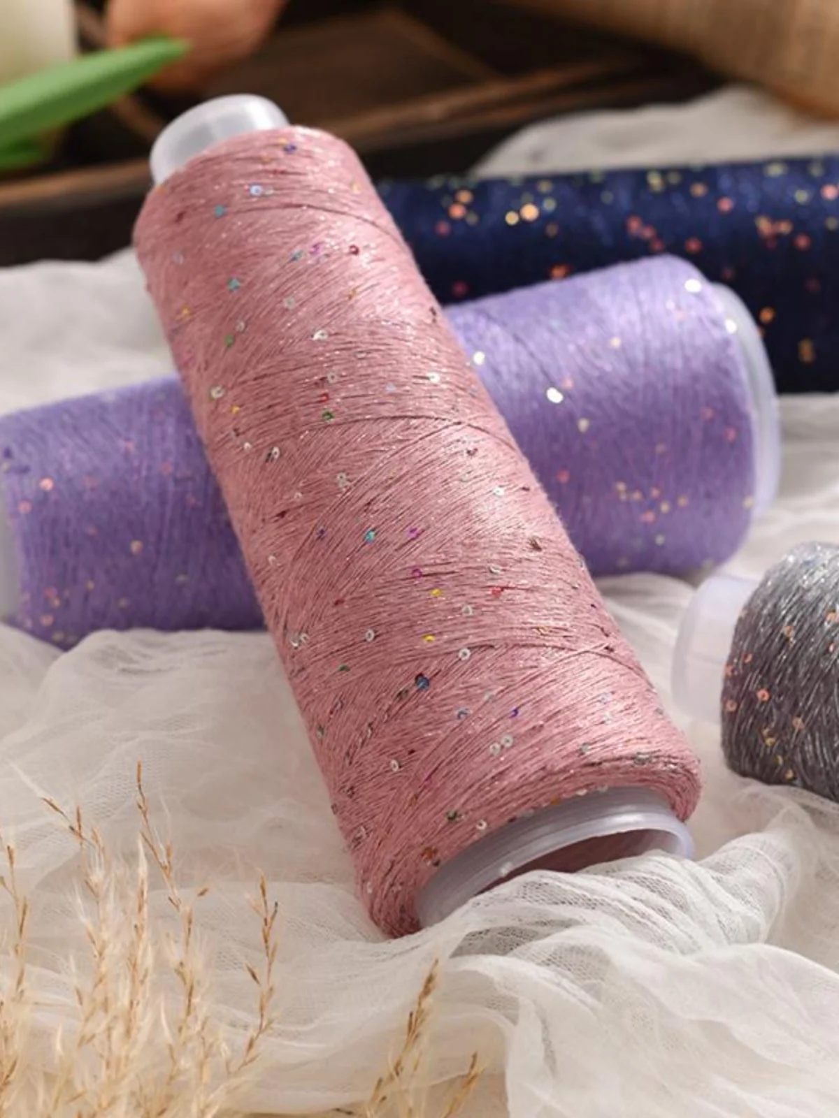 Shiny Sequin Thread Bead Sequin Yarn Hook Knitting Silk Yarn DIY Handmade Weaving Medium Thick Material for Sweater Fabric