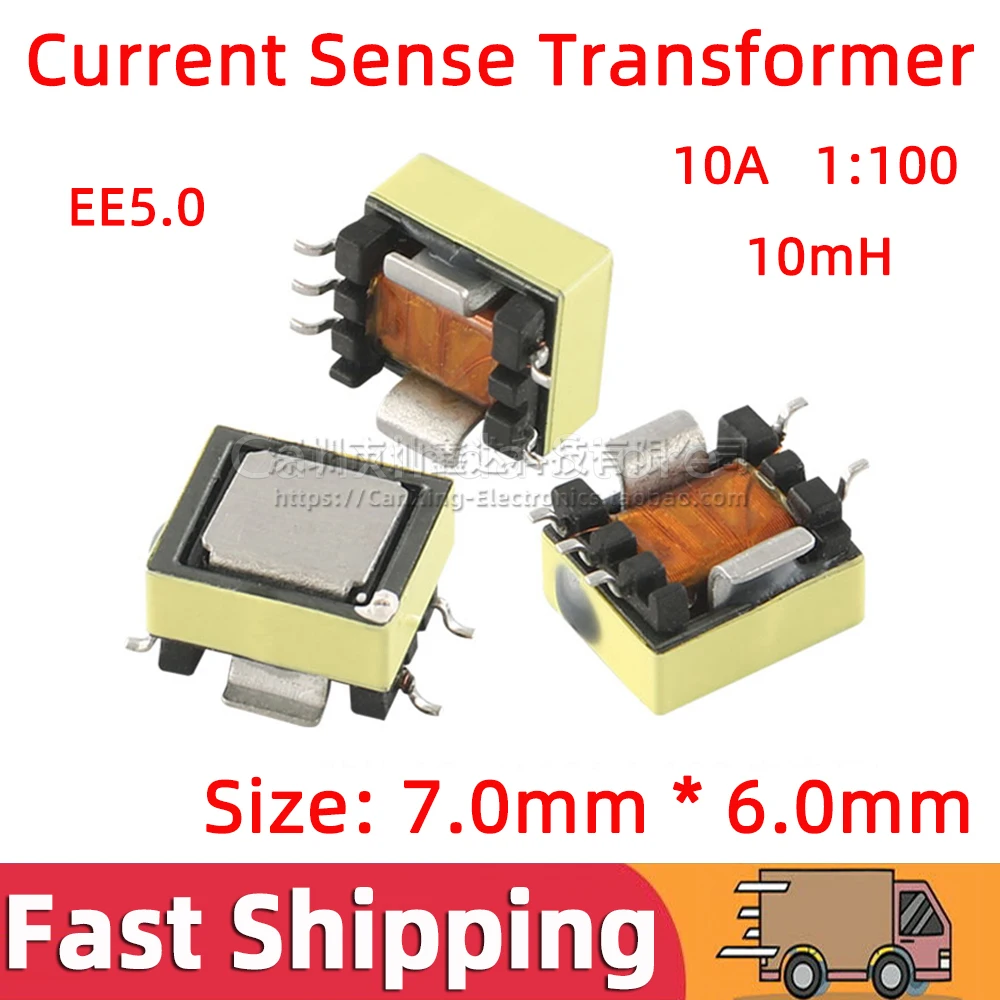 5PCS SMD SMT Current Sense Transformer EE5.0 Precision 10A High Current Sensor Transformer Turns Ratio 1:100 10mH FGXK18-07-115