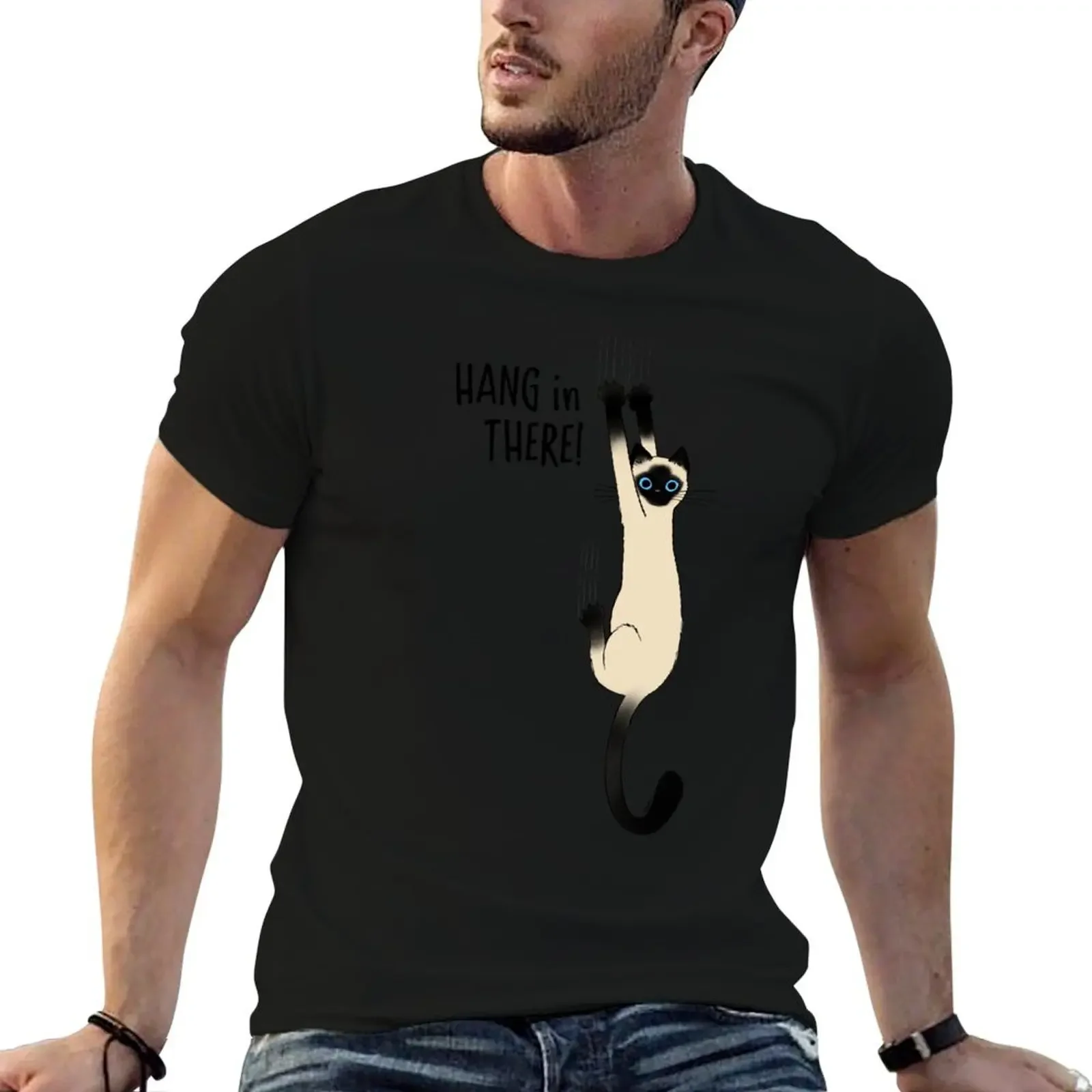 Siamese Cat Hang in There! Funny Cat Hanging On With Claws T-Shirt boys animal print boys whites mens big and tall t shirts