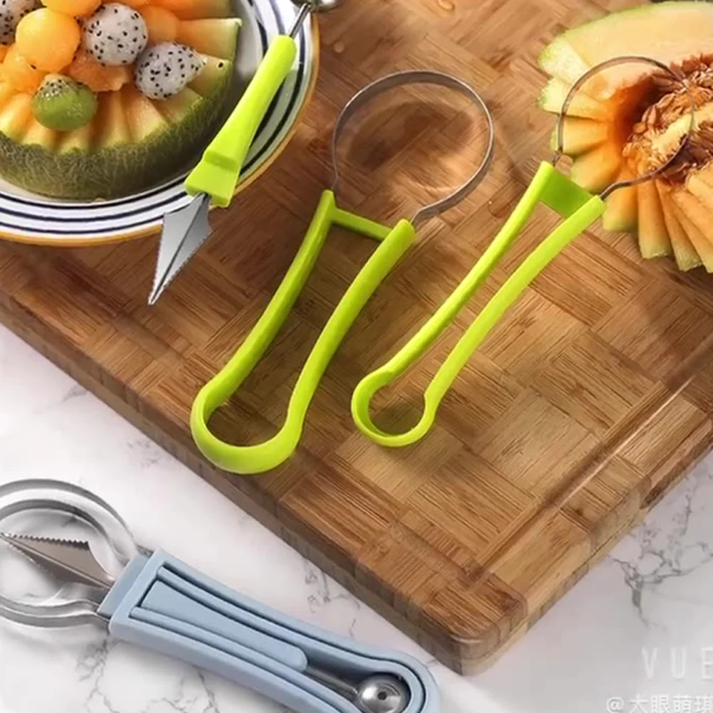

Fruit Ball Picker 3 in 1 Stainless Steel Melon Diggers Slicer Gadget Carving Tool Home Use Easy Clean Durability