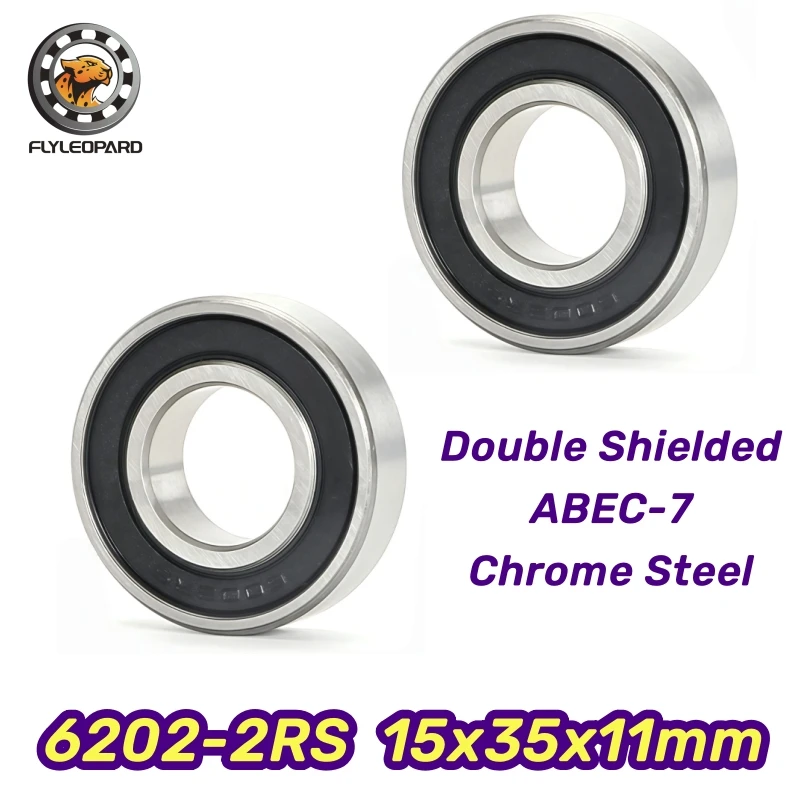 6202RS Bearing 15x35x11 mm Deep Groove Ball Bearing 2pcs ABEC-7 Double 2RS Rubber Sealed High Precision Industrial Motor Bearing