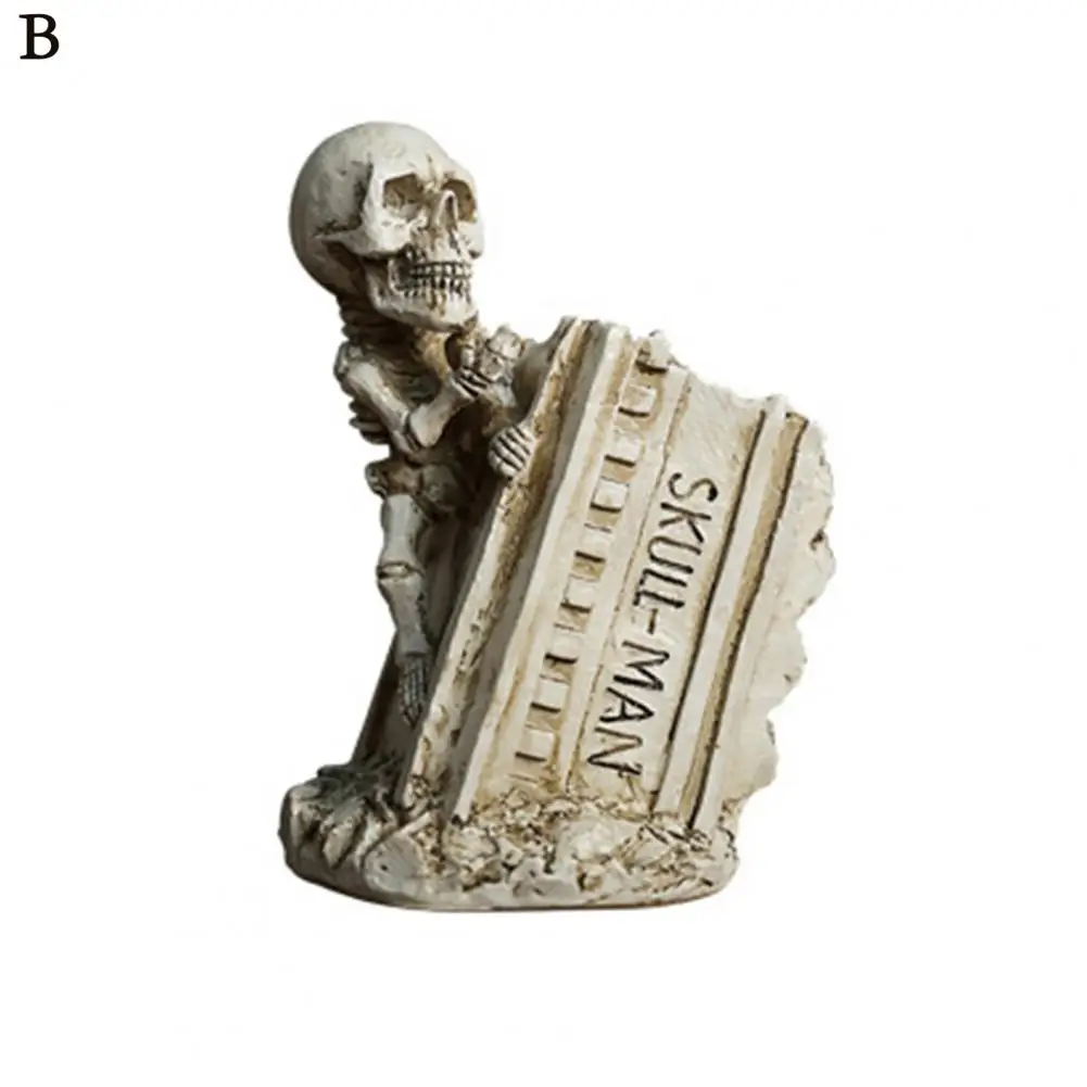 Wear-resistant Pen Holder Spooky Halloween Skeleton Pen Holder with Tombstone Spider Resin Figurine Unique Pencil for Desk