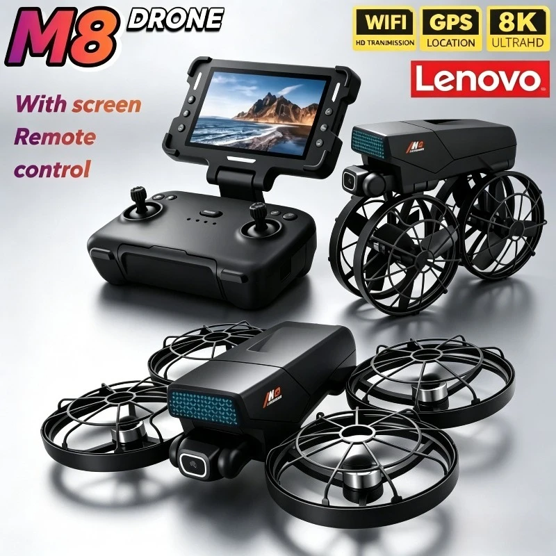 

Lenovo M8 RC Foldable Drone with 8K Screen Brushless Motor Profesional HD Dual Camera WIFI Obstacle Avoidance Quadcopter Toy