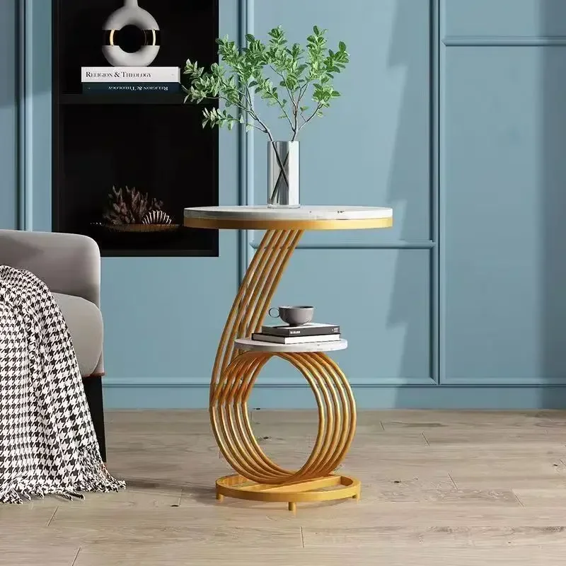 Safe Nordic Round Coffee Table, Large Book Size, Luxurious Golden Nordic Hall Side , Bedside Dressing Table, Night Small Table