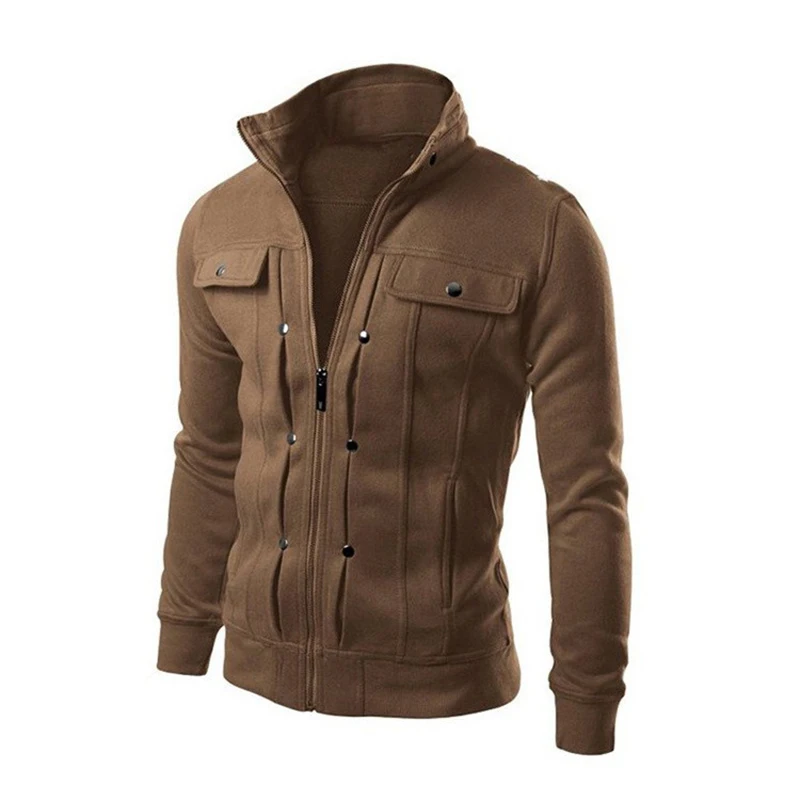 2024 Cardigan Sweater Men Casual Jackets Standing Collar Zipper Sweatshirt Outdoor Streetwear Casual Long Sleeve Coats Clothes