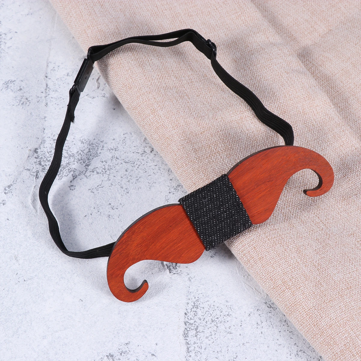 

1pc Beard Shape Wooden Bow Tie Men'S Premium Durable Wood Bowtie Adjustable Elastic Strap Comfortable One Size Fits All Wedding
