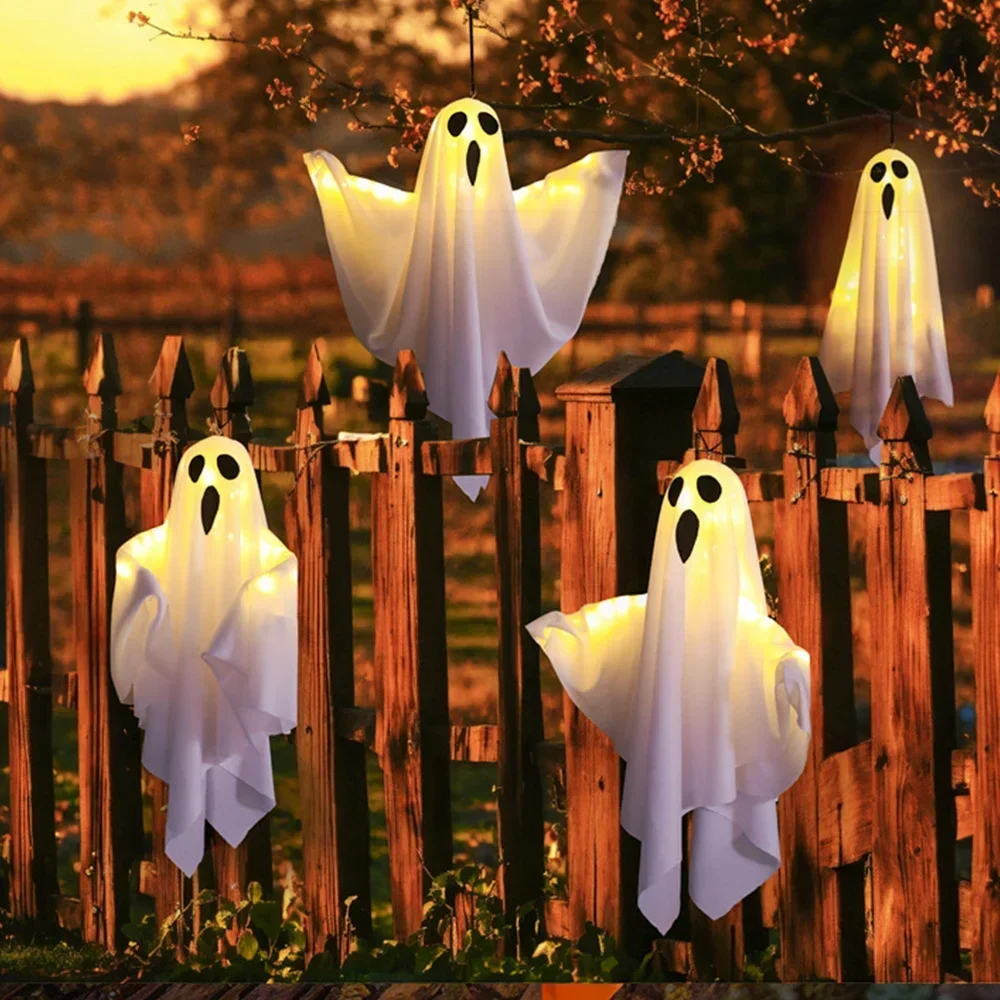 Luces LED de fantasma brillantes para Halloween, decoración colgante para interior y exterior, Casa Encantada, accesorios de terror, suministros de Bar, nuevo, 2024