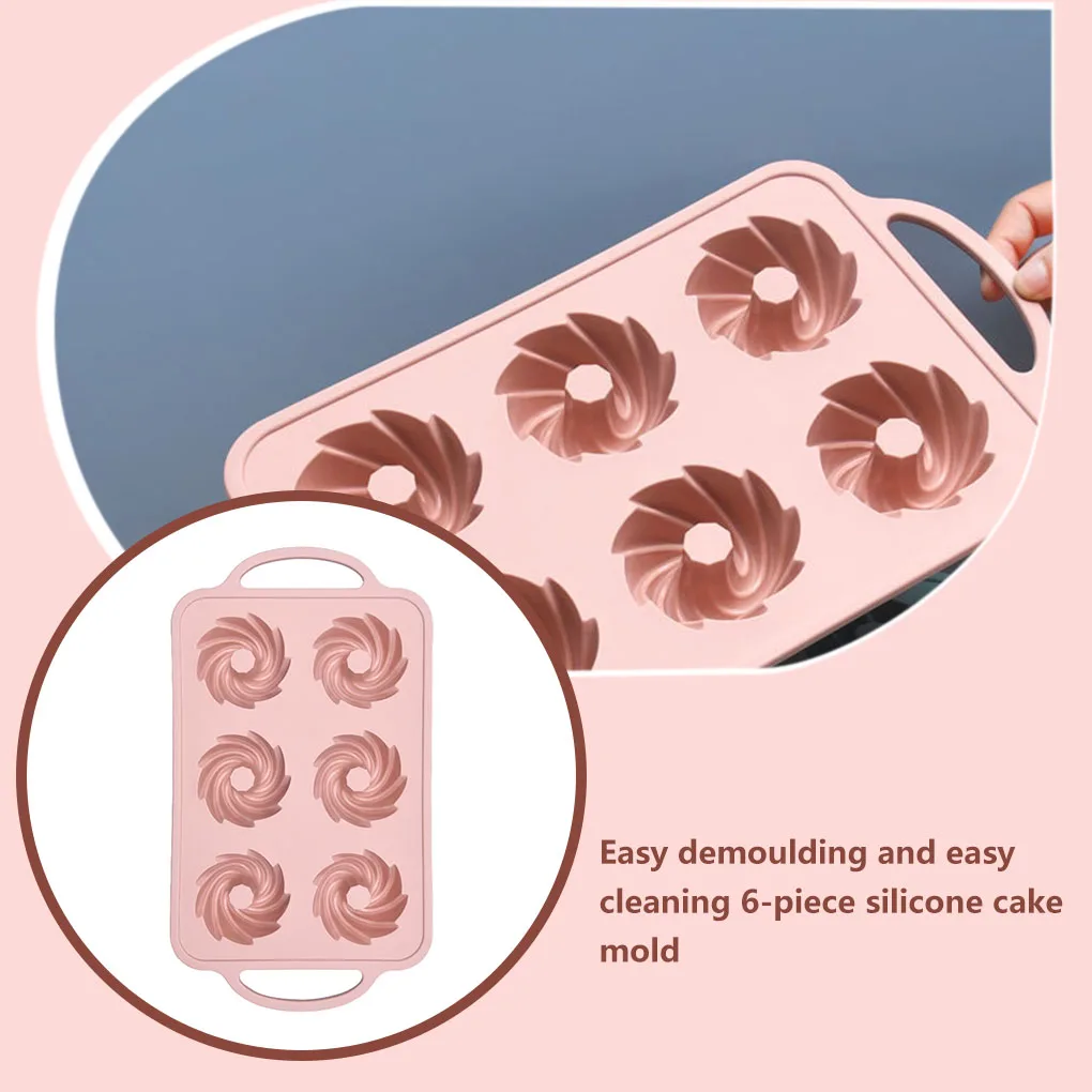 Molde de silicona de 6 rejillas, herramientas para hornear pasteles en el desierto y Chocolate, dispensador de moldes para magdalenas y fondant para postres y repostería, color rosa