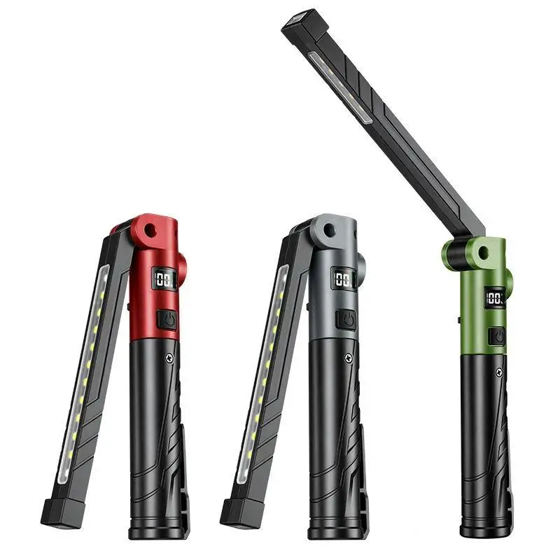 /PFU/LED COB Flashlight Rechargeable Work Light Magnetic Base Foldable Flashlight Digital Power Display Waterproof Repair Lamp