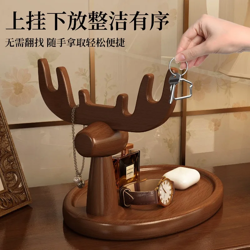 Key storage porch ornament solid wood entrance door mouth antique desktop perfume jewelry rack creative tray