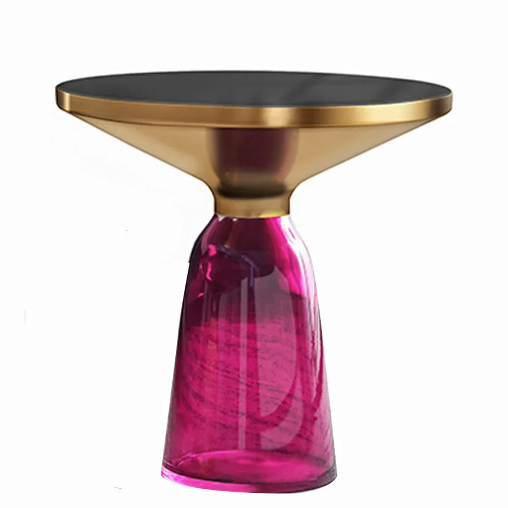 Latest Design Round Top Gold Color Side Tea Table Tempered Glass Base Art Coffee Table Set